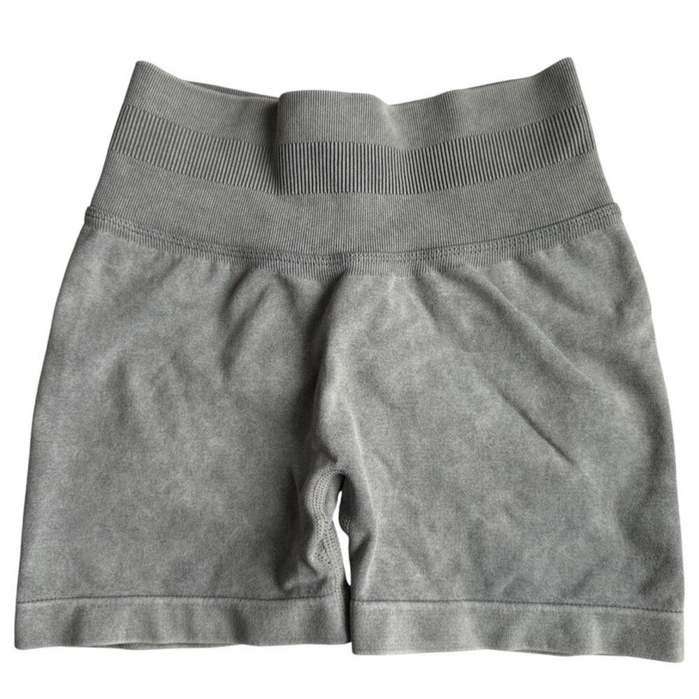 Anna-Kaci Ribbed Seamless Biker Shorts Smooth Fit Sculpted Back Gray Wash Size S